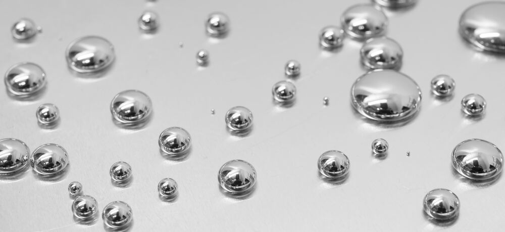 Mercury beads on a smooth surface