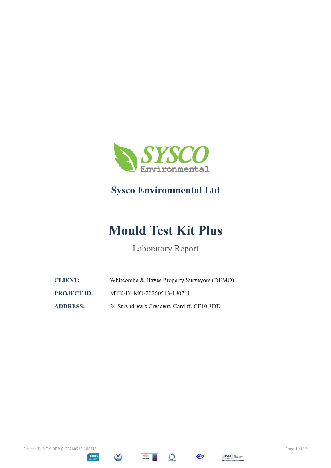 Sample report — Cover & project details
