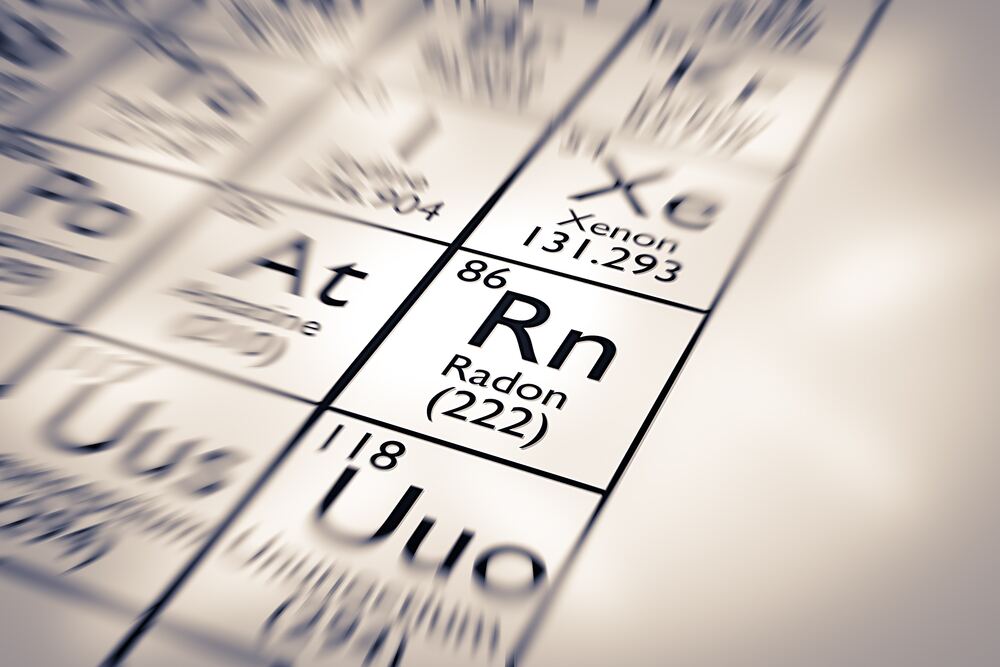 Radon element on a periodic table